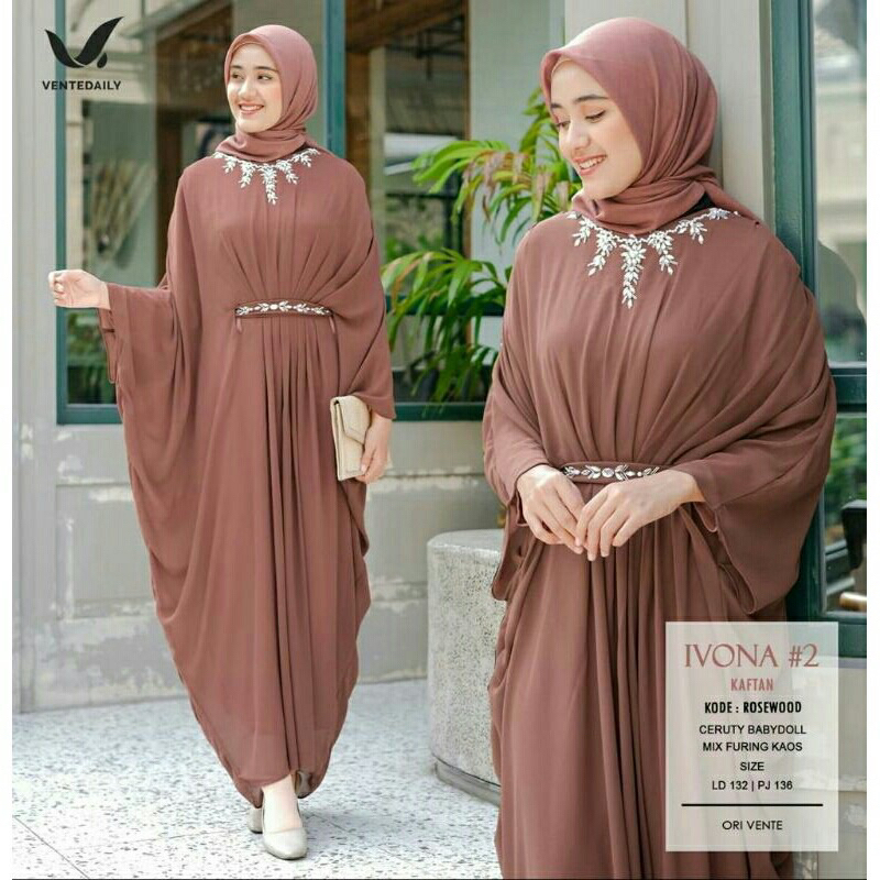 Kaftan Dress Ivona Coffe Gamis Wanita Lebaran Ventedaily
