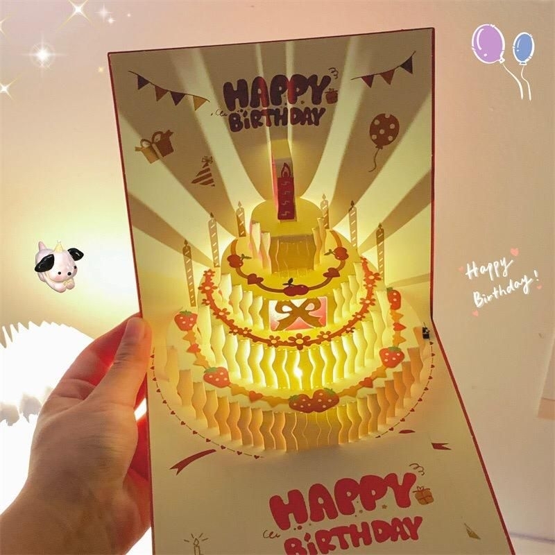 3D KARTU UCAPAN Happy Birhtday Card Pop Up Lampu / Kartu Ucapan Cake/ MUSIC 3D POP UP