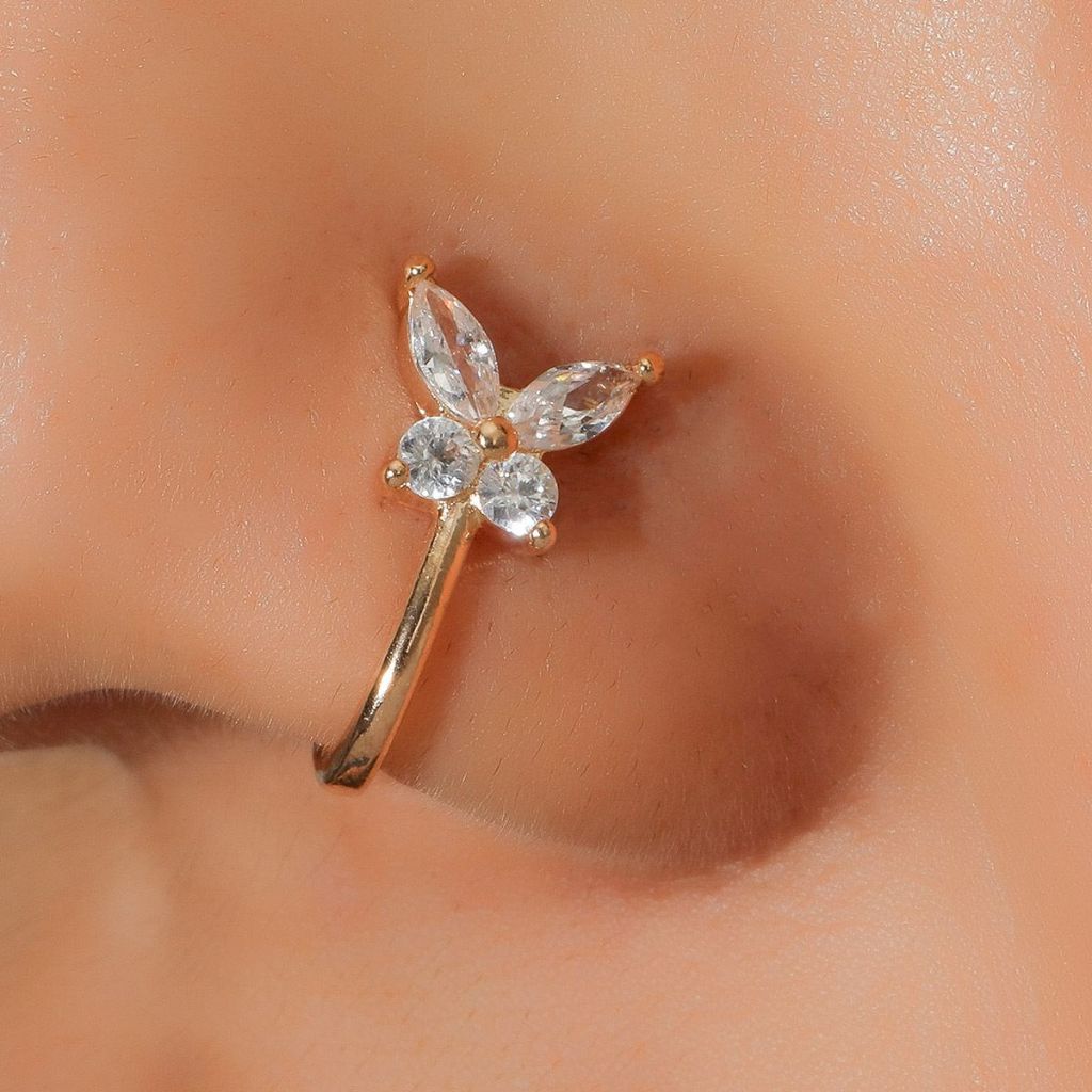 AH - ANTING HIDUNG CLIP BUTTERFLY MOON QUEEN Earrings Titanium Steel Model Korea Anti Karat