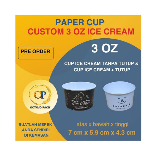 CUP 3 OZ ICE CREAM CUSTOM / CUP ICE CREAM PRINTING / CUP ICE CREAM SABLON