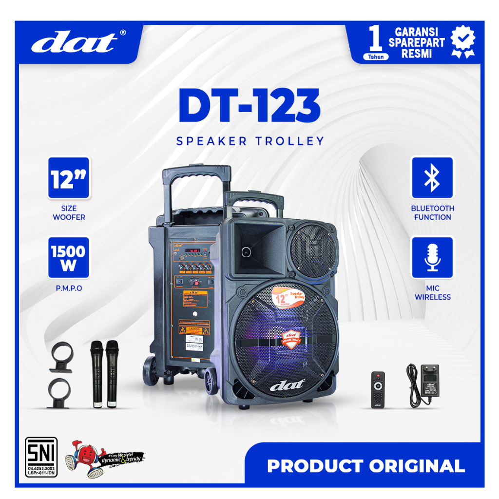 Dat Speaker Trolley DT-123 12 Inch Subwoofer 2 Bluetooth Mic