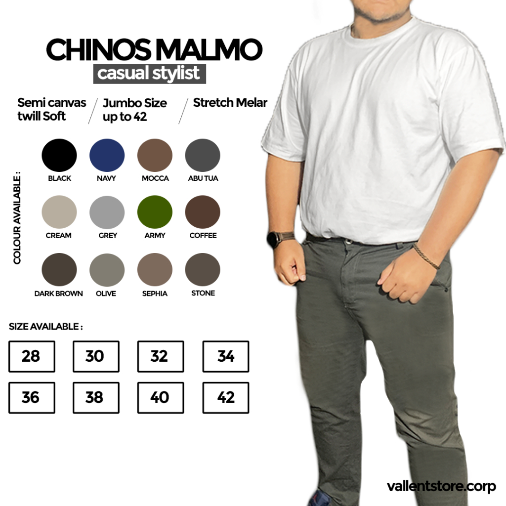CELANA CHINOS MALMO PRIA SLIMFIT JUMBO BIG SIZE 38-40-42-44 BAHAN TEBAL BAHAN CANVAS | CELANA CHINOS