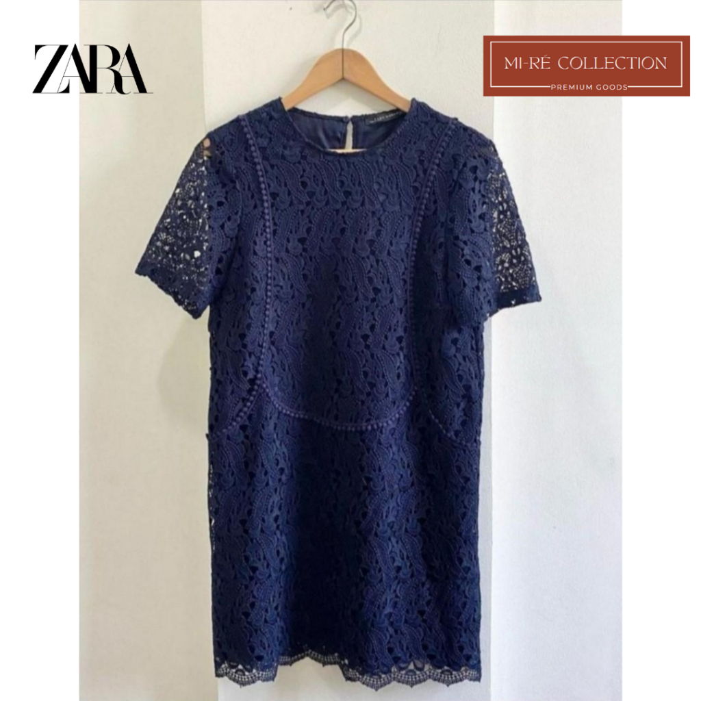SALE Zara Lace Shirt Dress Navy/Blue [100% ORIGINAL Zara UK]