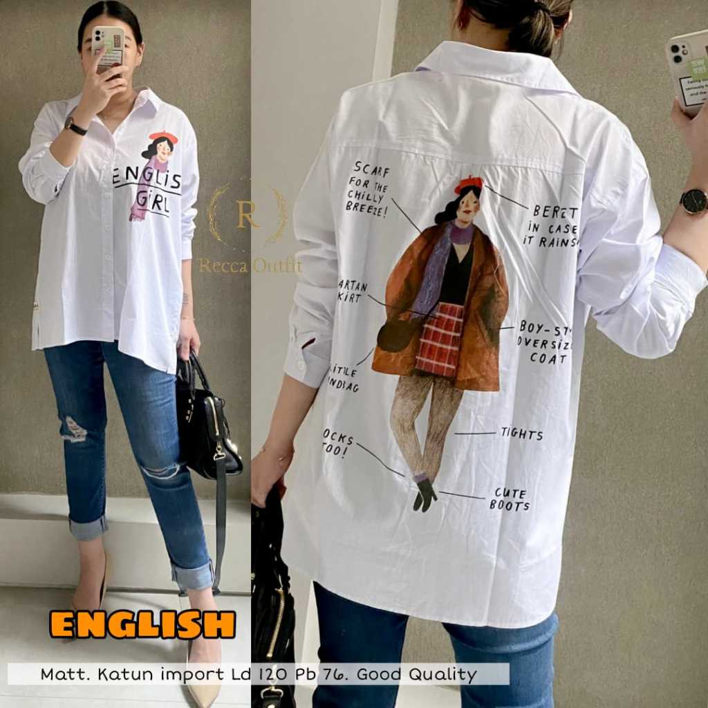 Baju Atasan Blouse Kemeja Wanita Jumbo Ld 120 XXXL English Bahan Premium Katun Import Recca