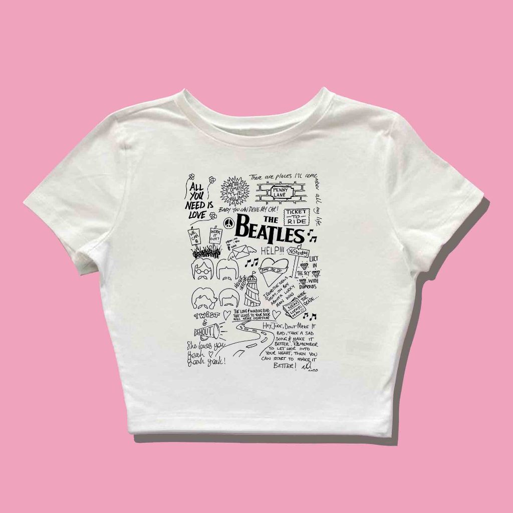 Baby Tee The Beatles All You Ned Is Love Y2k Style Crop Tee