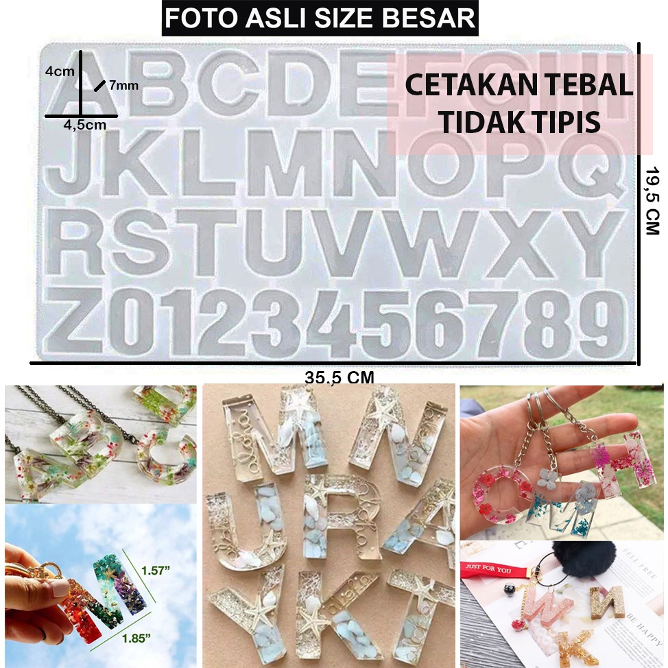 Size Besar (VERSI TEBAL) Cetakan Huruf A-Z & Angka Alfabet Alphabeth Cetakan Resin Cetakan Silikon M
