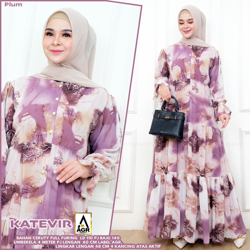 Katevir gamis best seller jumbo bahan Ceruty full furing Ld 110cm Pj baju 140cm JUMBO ALL SIZE FIT X