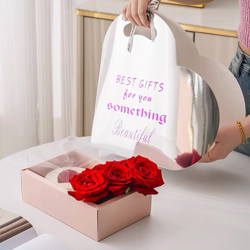 

Flower cake box Foil silver tenteng | Kota bunga cake bentuk Hati | Paper box handle heart love | Kemasan hadiah Birthday graduation Valentine anniversary bestie