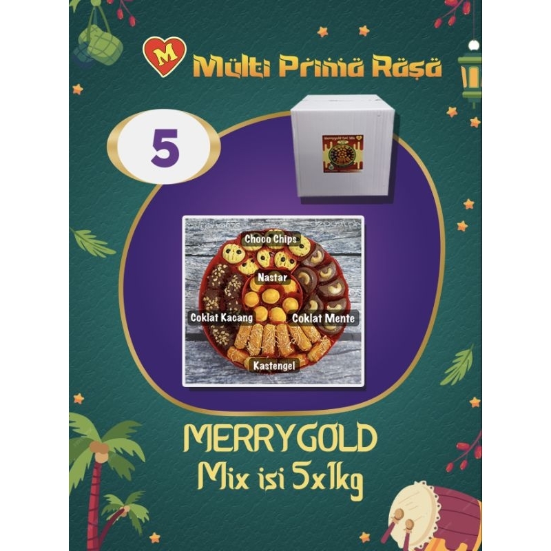 

Merrygold Cookies Mix isi 5×1kg Kue Kering Lebaran Parcel Hampers