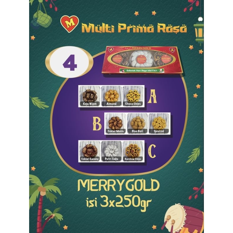 

Merrygold Cookies Lebaran isi 3×250g Kue Kering Parcel Hampers