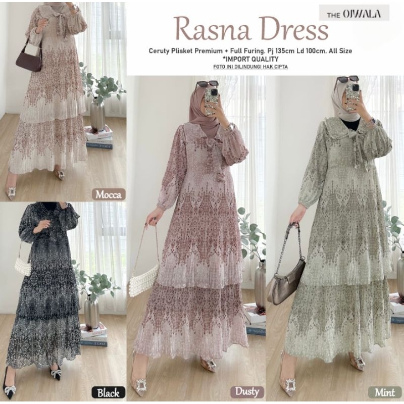 Rasna Dress - Gamis Dress Ceruti Warna Pastel Rok Rempel - Bahan Ceruty Plisket Premium - Highqualit
