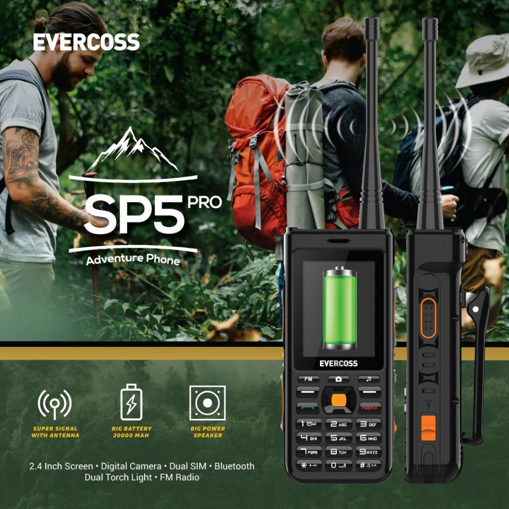 EVERCOSS SP5 PRO BATERY 20.000mAh FM RADIO DUAL SIM GARANSI RESMI