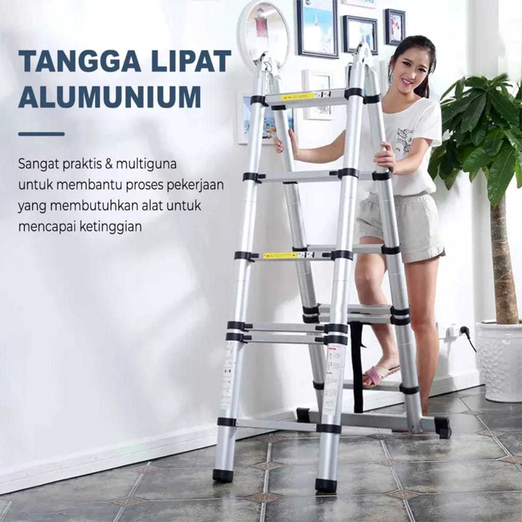 COD T2A1 Tangga Lipat Aluminium Teleskopik Double Daya Tahan Tinggi / Tangga Lipat Teleskopik