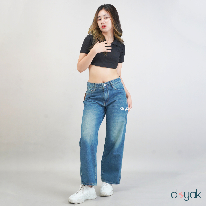 DISYAK - Baggy Daddy Mid Rise Celana Panjang Jeans Gombrong Vintage Blue 250-350