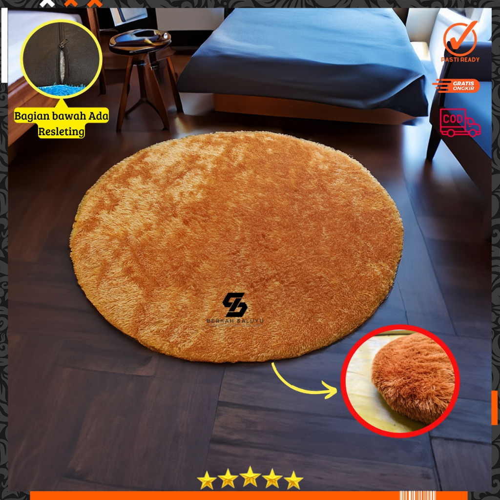Karpet Bulu rasfur bulat empuk isi polyfoam ukuran diameter 100cm tebal 2,5cm SPB