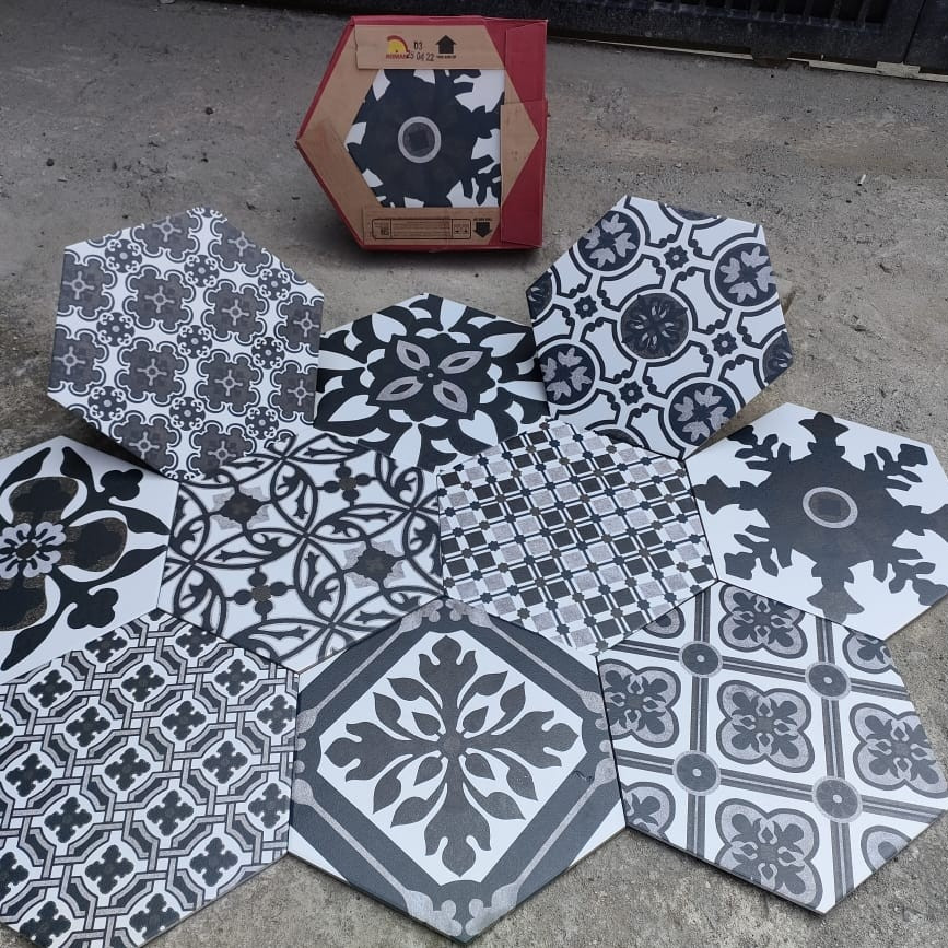 Roman Type GH348059 D'santorini - Keramik Lantai Kamar Mandi Hexagonal Motif Santorini