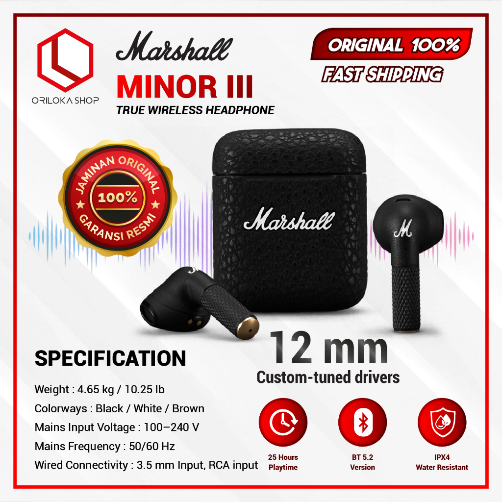 Marshall Minor III / Minor 3 TWS Wireless In Earphone - Garansi Resmi