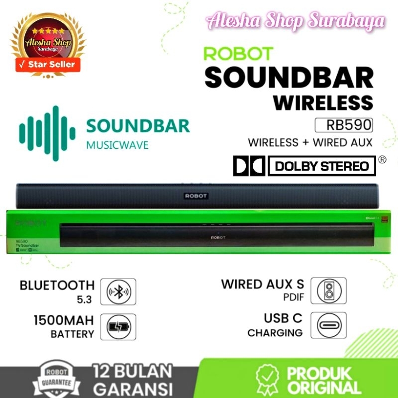 ROBOT RB590 TV SoundBar Double Bass Powerful Stereo Sound Wireless Speaker Bluetooth RB680