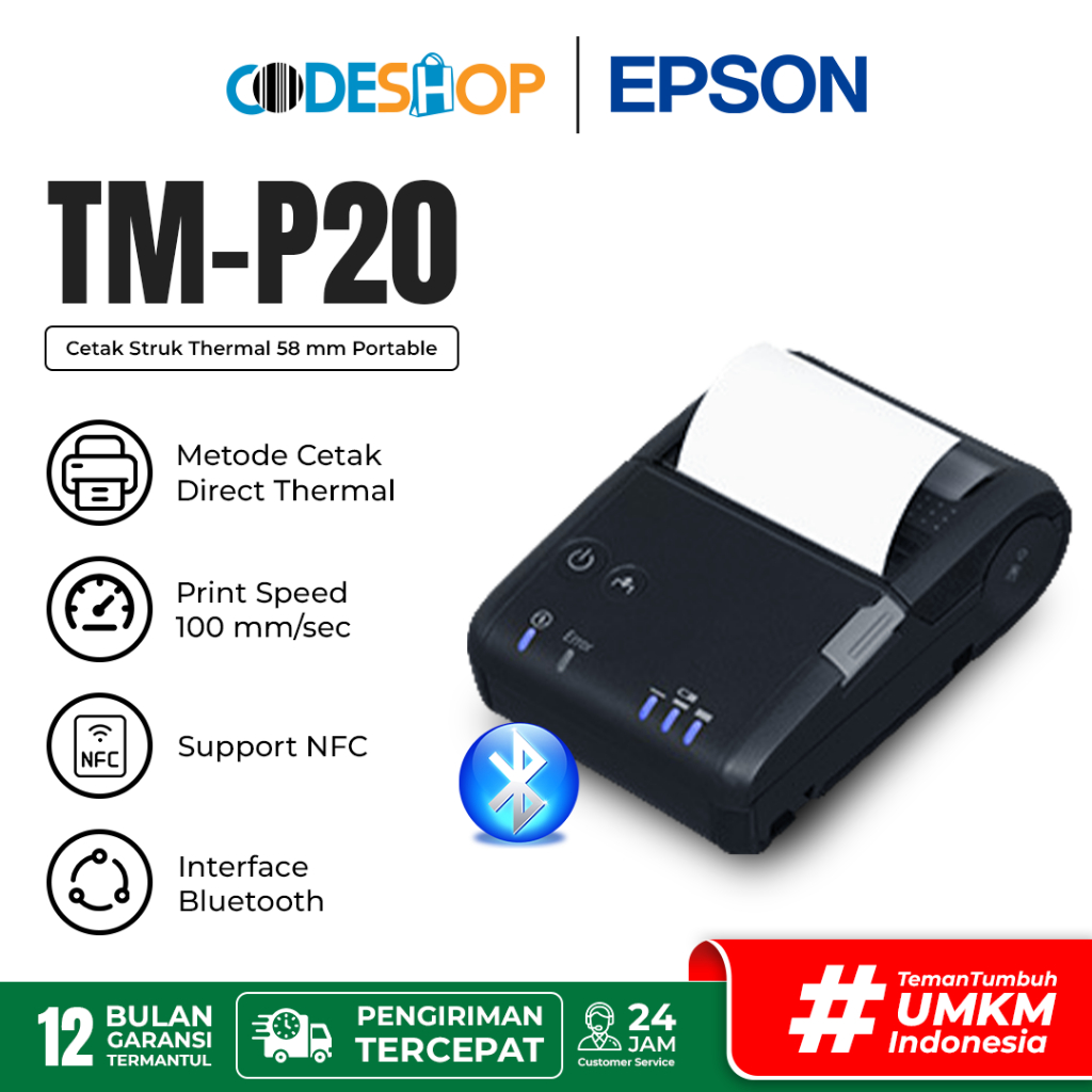 Epson TM-P20 Printer Kasir Mobile Bluetooth Cetak Struk Thermal