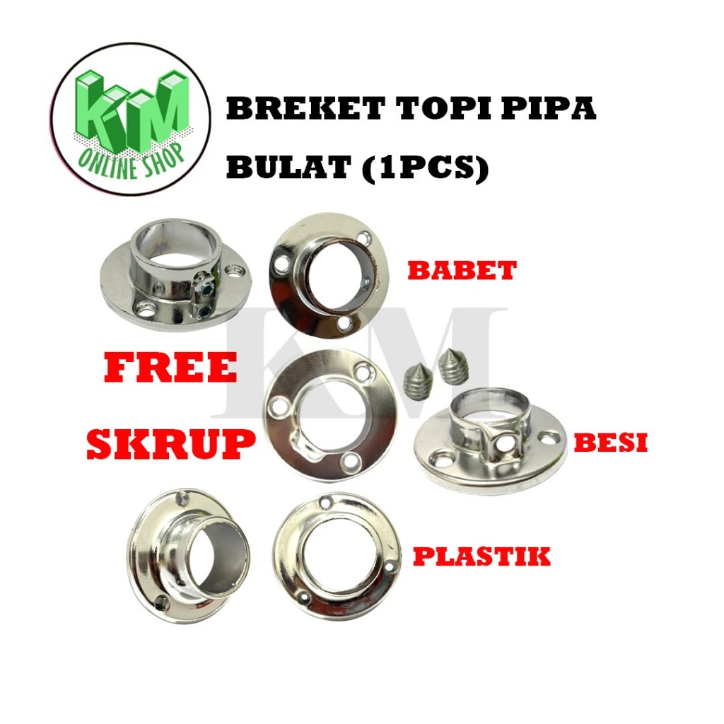 Bracket Braket Topi Sambungan Pipa Bulat Dop Pipa Bulat Braket Topi 1 inchi 25mm Plastik Chrome Besi