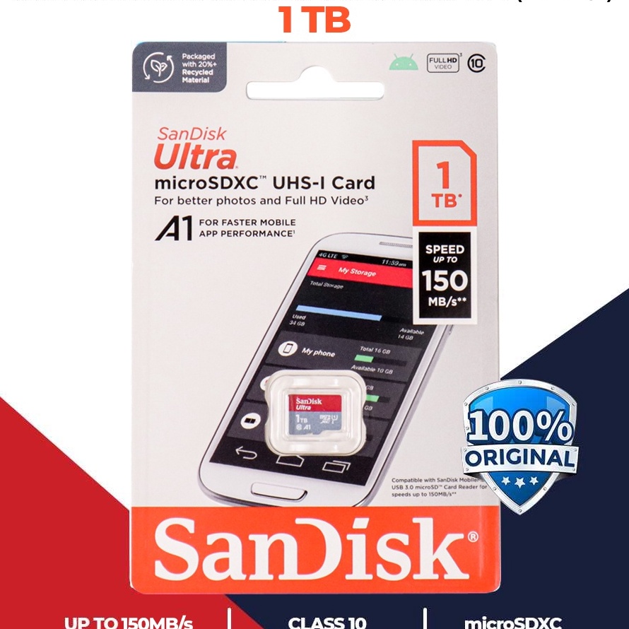 Terlaris Sandisk 1TB 1 TB Ultra 15 mbs Memory Micro SD SDXC Card A1 UHS1 Hp
