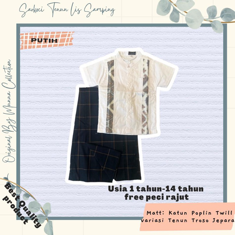 Set Sarkoci Anak lis samping/sarung wadimor/koko anak/sarkoci sarung celana peci by Munna Collection