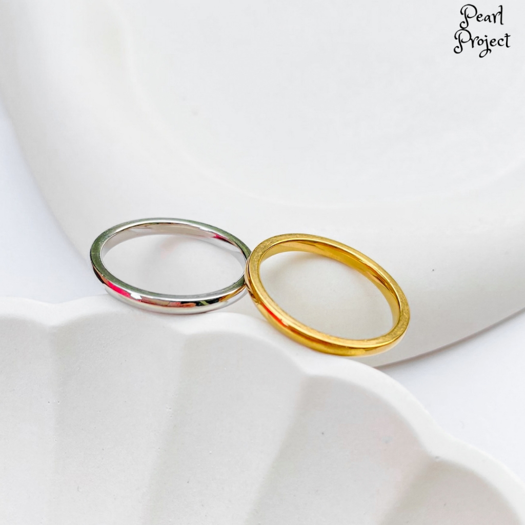 Cincin Wanita Cewek Titanium Premium Polos Gold Emas Silver Putih Anti Karat