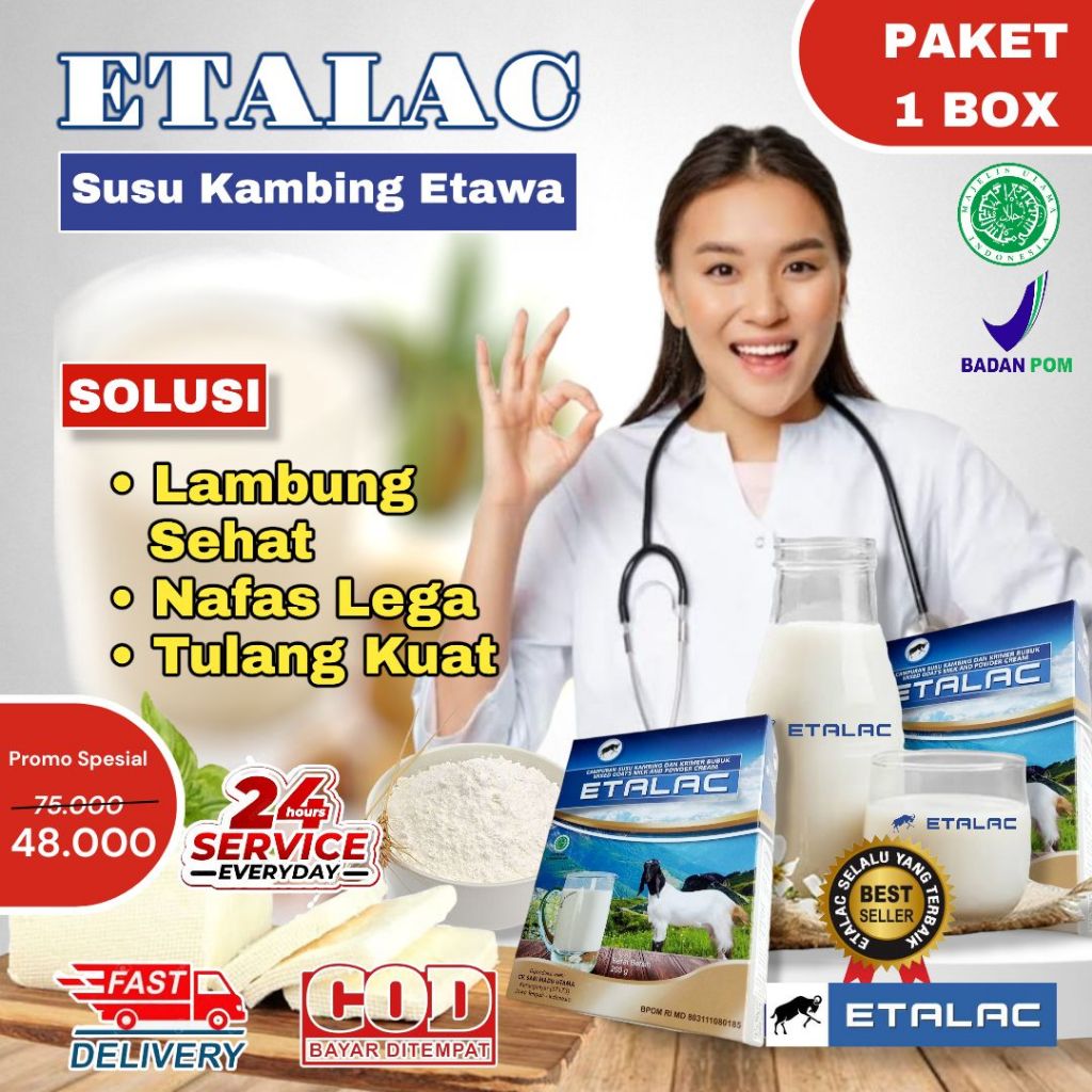 

Etalac Susu Kambing Etawa Bubuk Murni Premium Asli 100% Original 1 Box