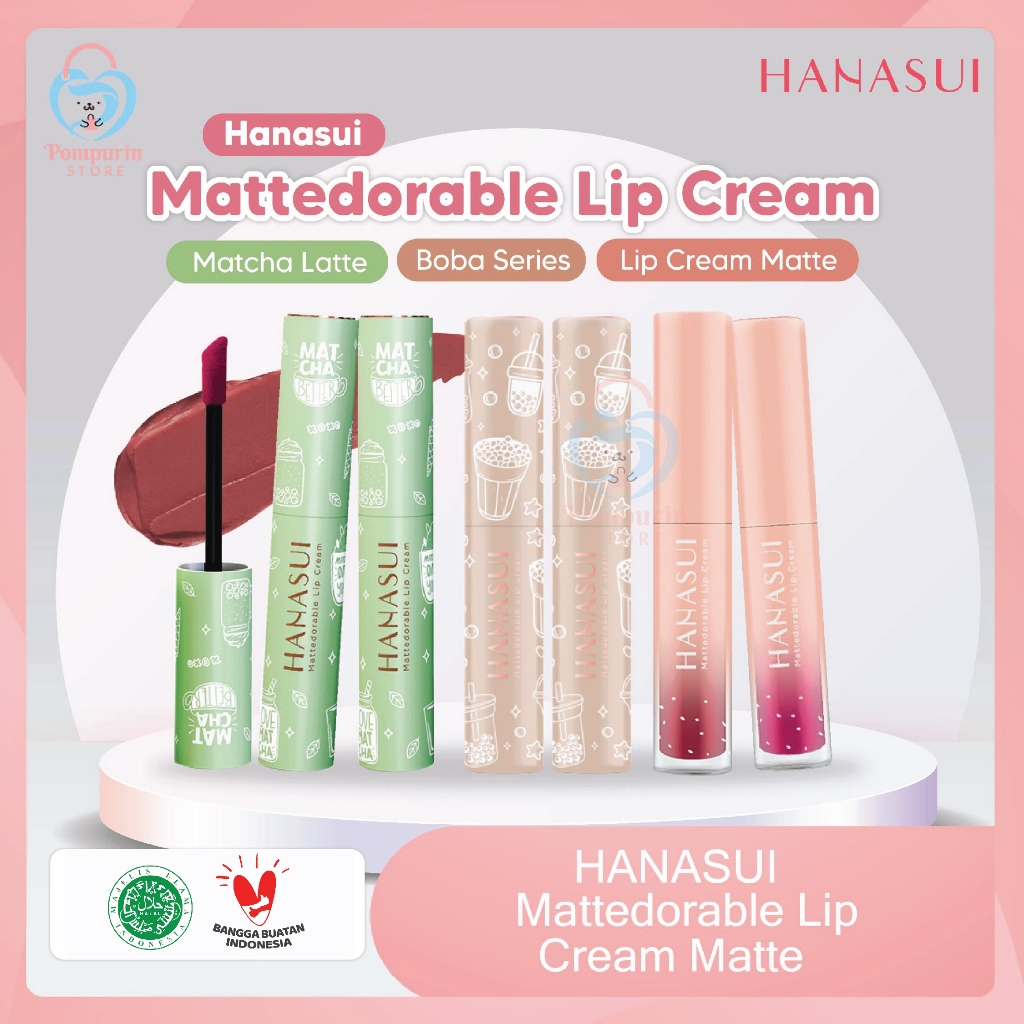 HANASUI Mattedorable Lip Cream Matte / Mattedorable Boba Series / Matcha Latte Series Halal