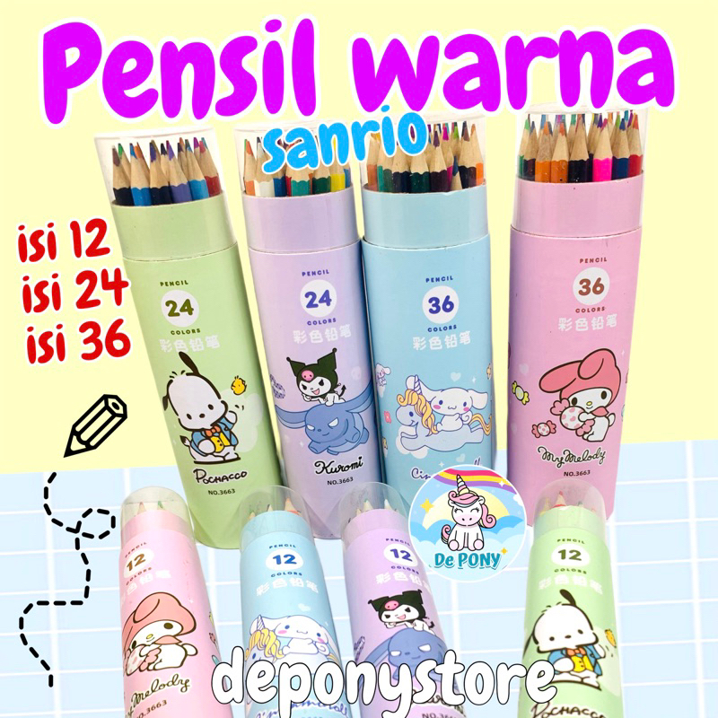 

Pensil Warna Coloring Sanrioo tabung premium quality cinamoroll kuromi melody