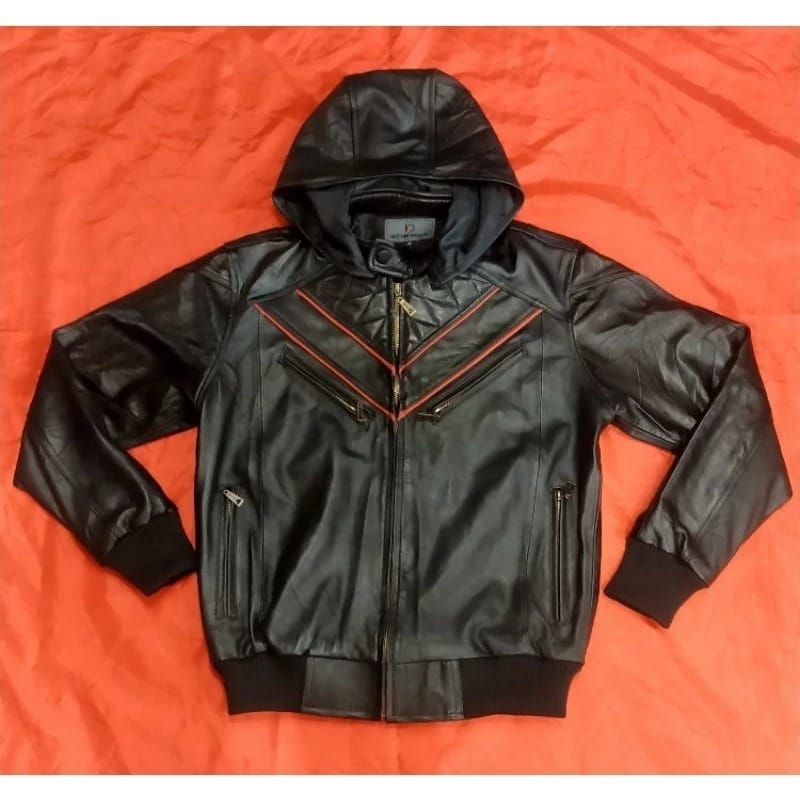 Leather Jaket asli kulit model hoody kondisi second