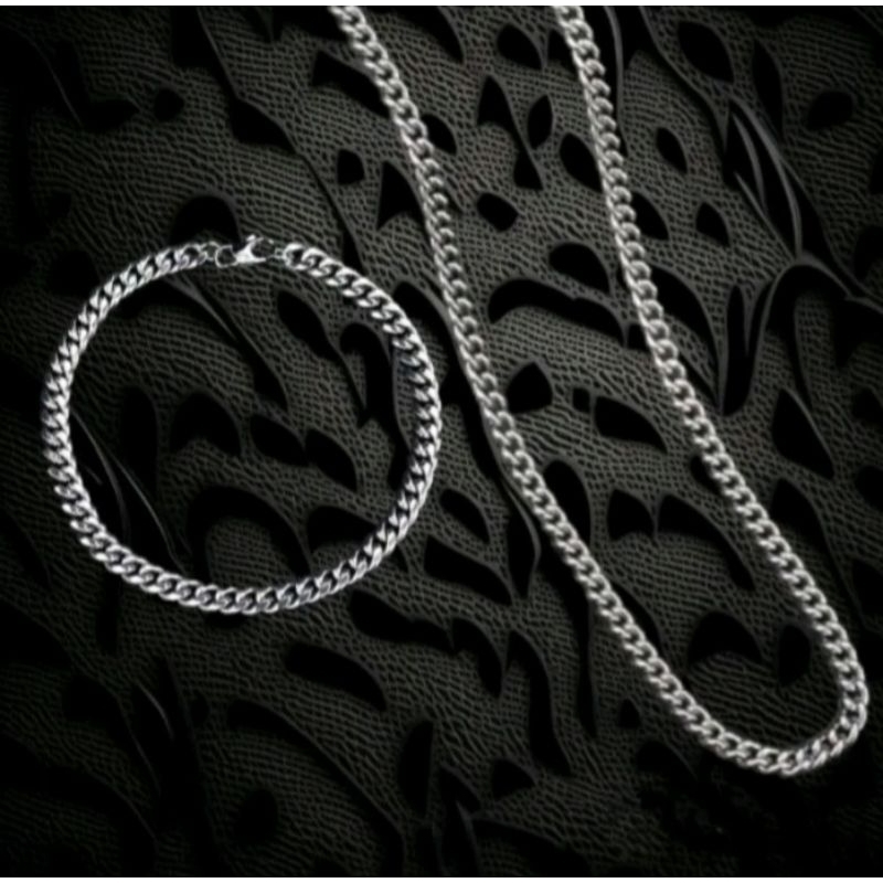 KALUNG PLUS GELANG TITANIUM RANTAI PRIA SATU SET ANTI KARAT TERLARIS