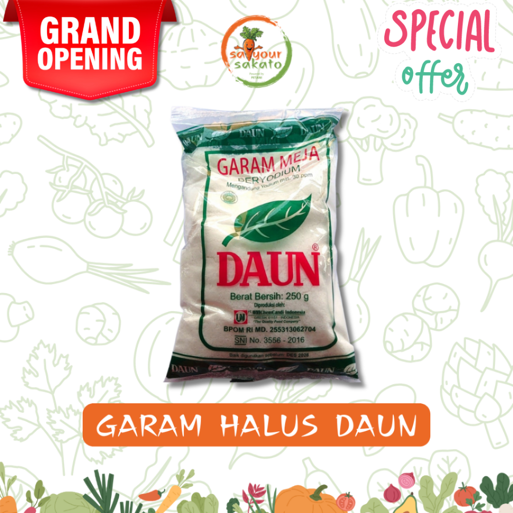 

Garam Halus Daun Per Bungkus 250gr Saiyour Sakato