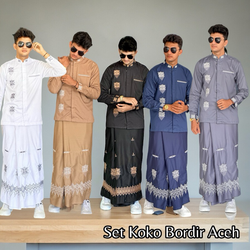 [SET] Koko Bordir Aceh dengan Sarung Bordir Premium Aceh