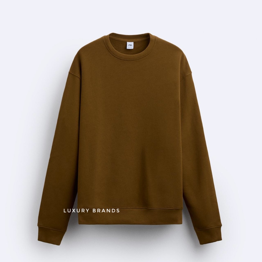 Sweatshirt Sweater ZARA Man Original Round Neck Sweatshirt Brown