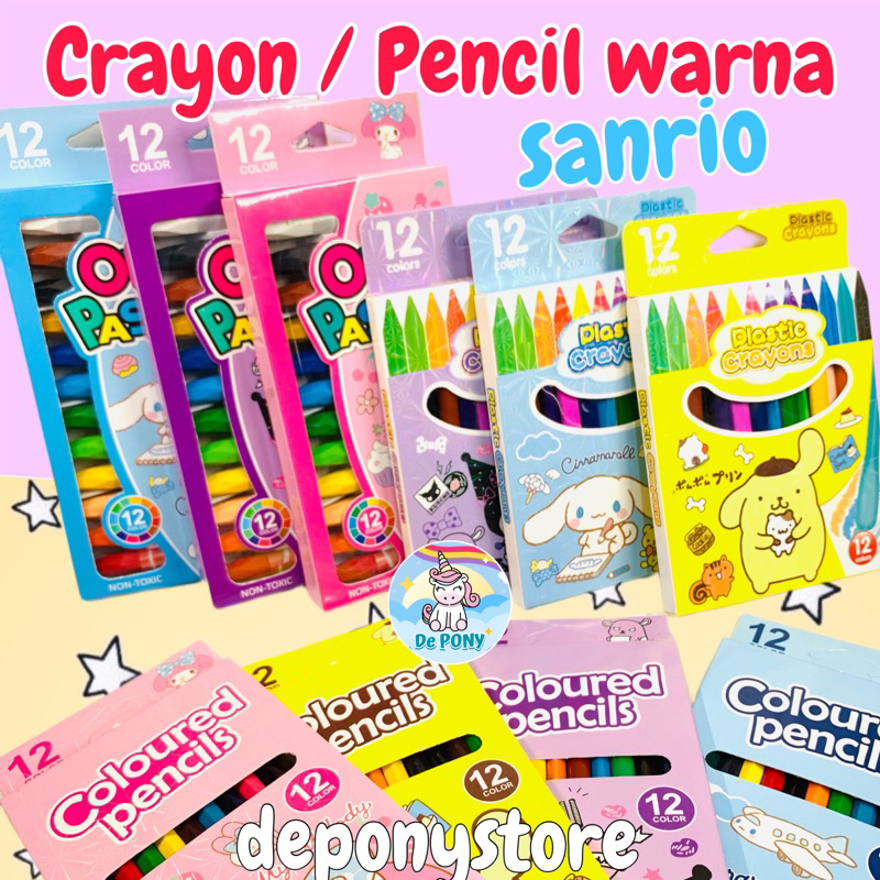 

Crayon Pensil warna coloring oil pastels sanrioo cinamoroll melody kuromi