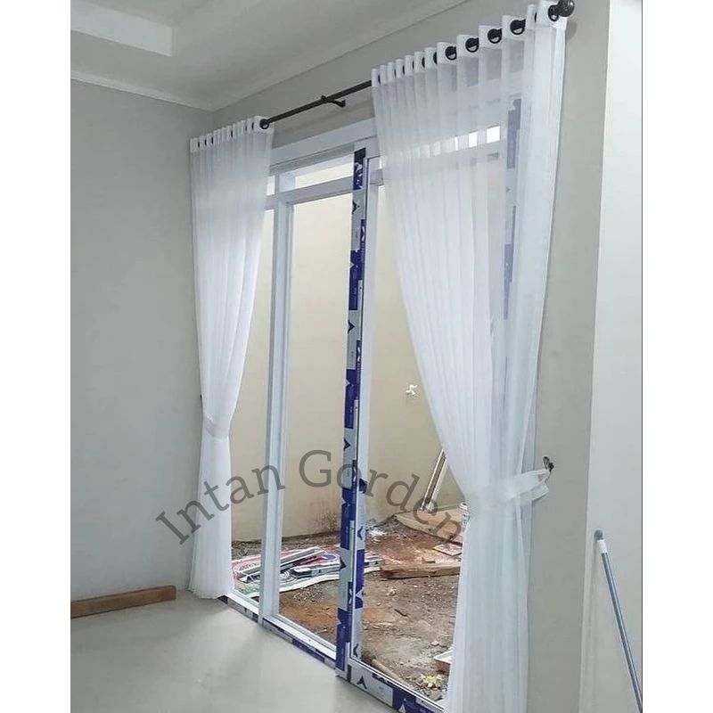 Gorden Vitrse Putih Polos Hordeng Model Ring Untuk Jendela Lebar 150cm × Tinggi 200cm ~ 300cm