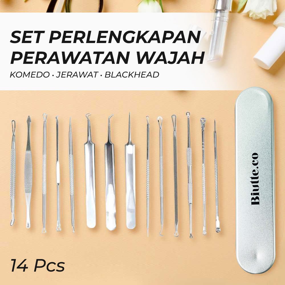 Perawatan Wajah Alat Perlengkapan Komedo Jerawat Blackhead Pinset Komedo 14 PCS