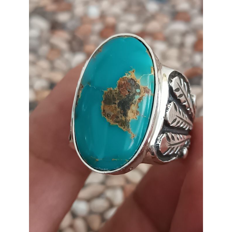 natural pirus biru persia ring perak handmade