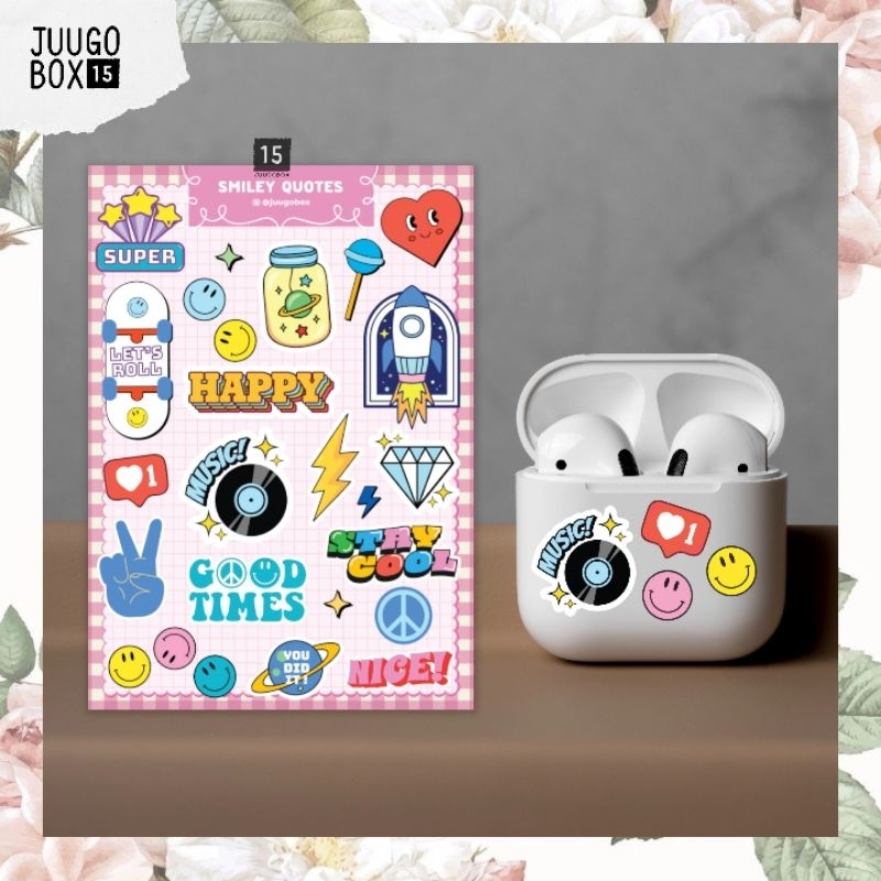 

READY - Deco Sticker Scrapbook Stiker Smiley Smile Emoji Love Quotes Vinyl Anti Air Kiss Cut Cute Lucu Peace for Ipad Journal Laptop Earpods Case