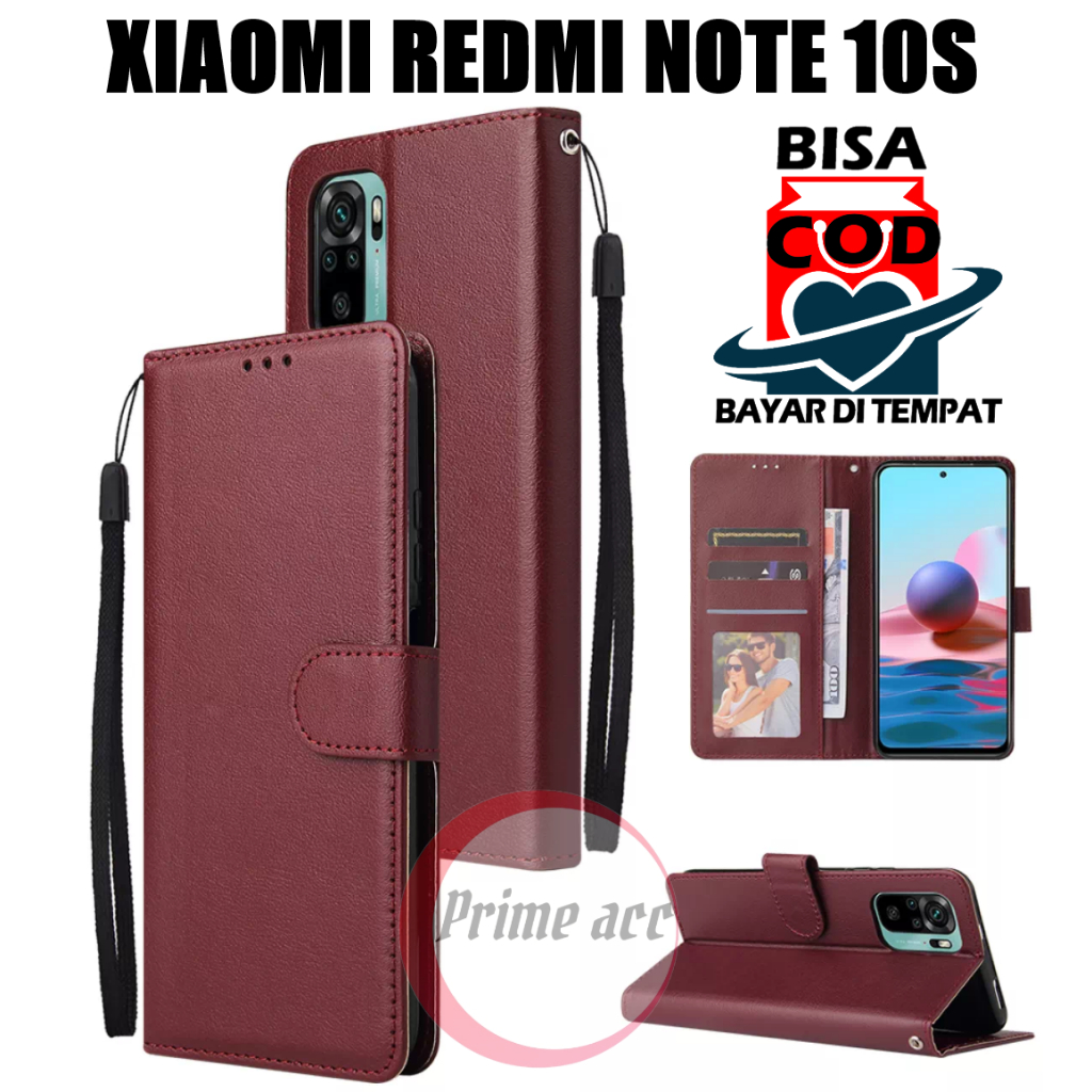 flip case xiaomi redmi note 10s leather case casing dompet handphone