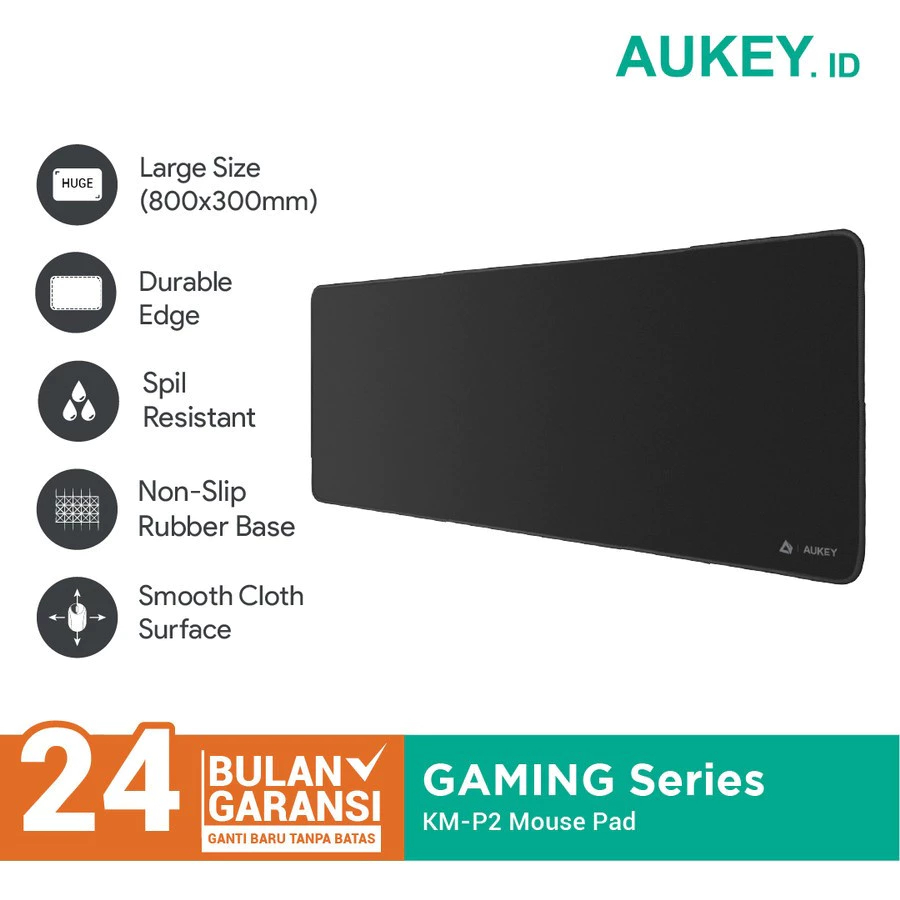Aukey KM-P2 Mousepad Gaming Series Large Size Non Slip Smooth Cloth Surface Spil Resistant Original