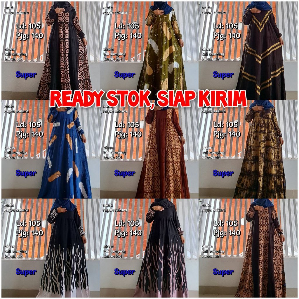 "READY STOK, SIAP KIRIM" GAMIS RAYON SUSUN 6 RAYON SAKURA #RCM SIZE " L " | MUTIARA | TWILL ORI | RE