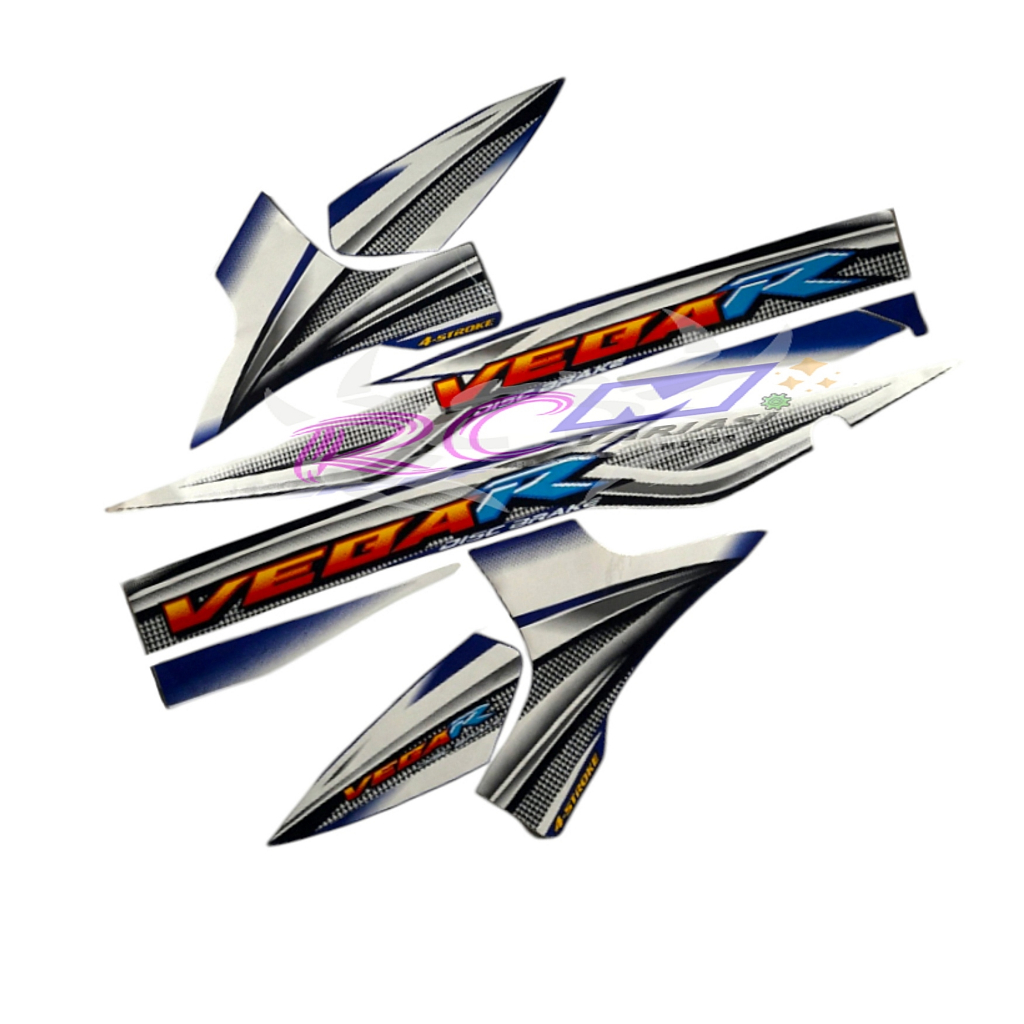Sticker bodi Yamaha Vega R 2005 Biru Putih stiker Lis polet striping body Vega old lama putih biru b
