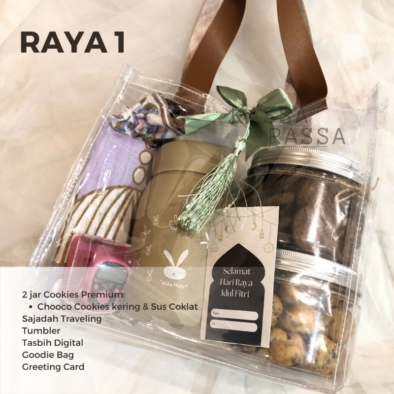 

Satu set Raya Pertama Hampers Hari Raya Lebaran idul fitri Kue sajadah travel & tasbih digital By Kassa Rassa