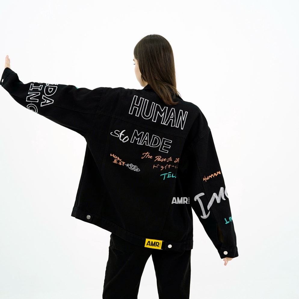 ART Q25R AMR Original  Human Made Hitam 1338  Jaket Jeans Oversize  DENIM JACKET