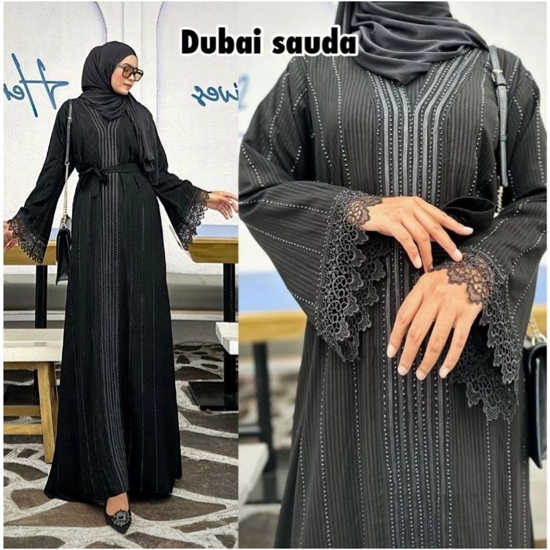 Exclusive Abaya Gamis Hitam ziper dada bahan Jet black saudi Resleting Tembaga by elhabsyi