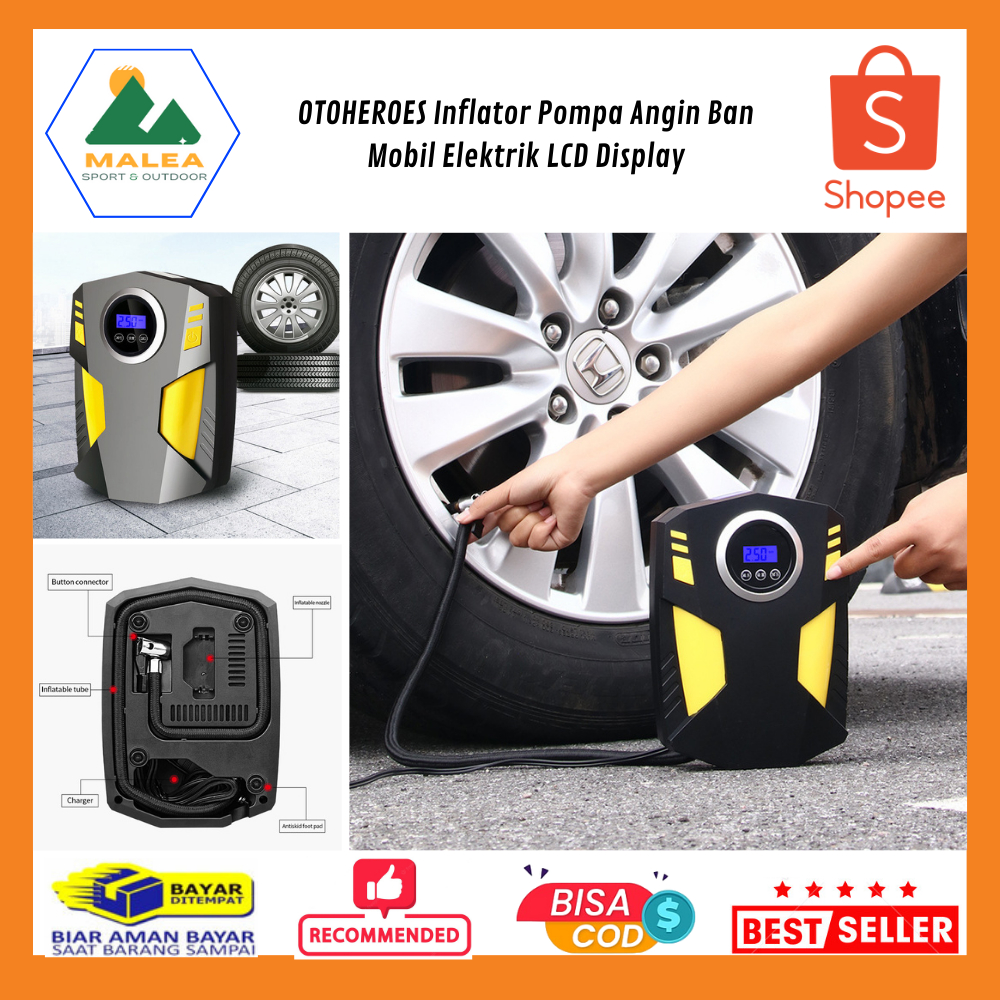 Inflator Pompa Angin Ban Mobil Elektrik LCD Display / Inflator Ban Digital Pompa Udara Otomatis Port