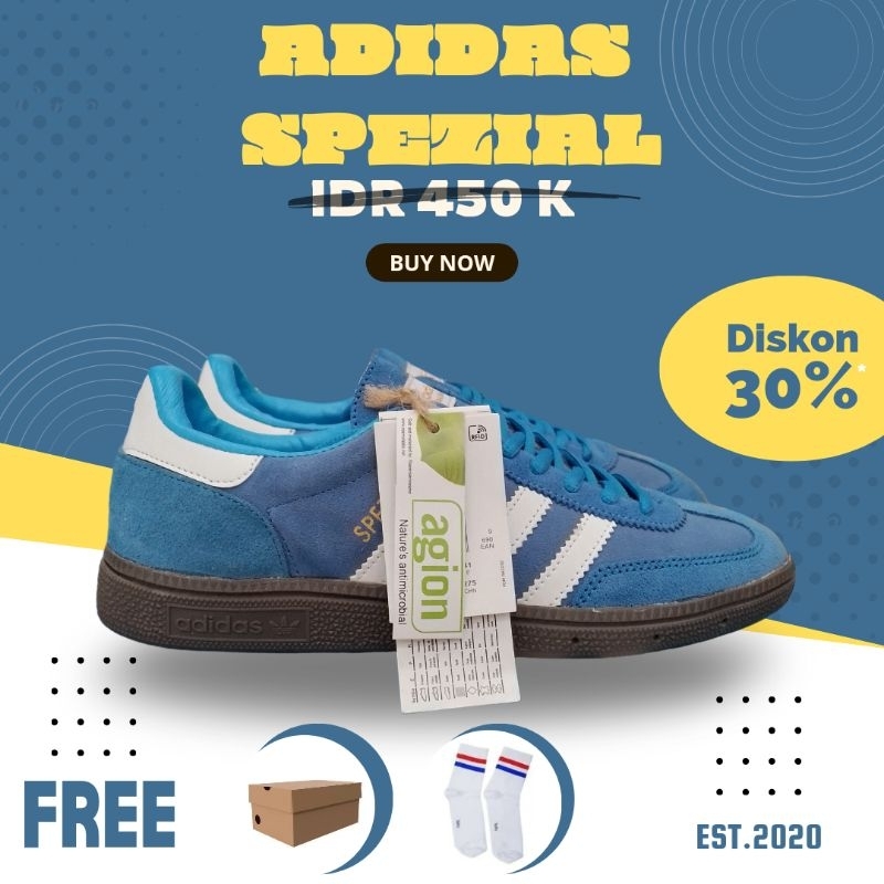 Adidas Spezial Handball Ice Blue Premium Import Size 39 - 43 | Adidas Casual Spesial Biru Navy Cowok