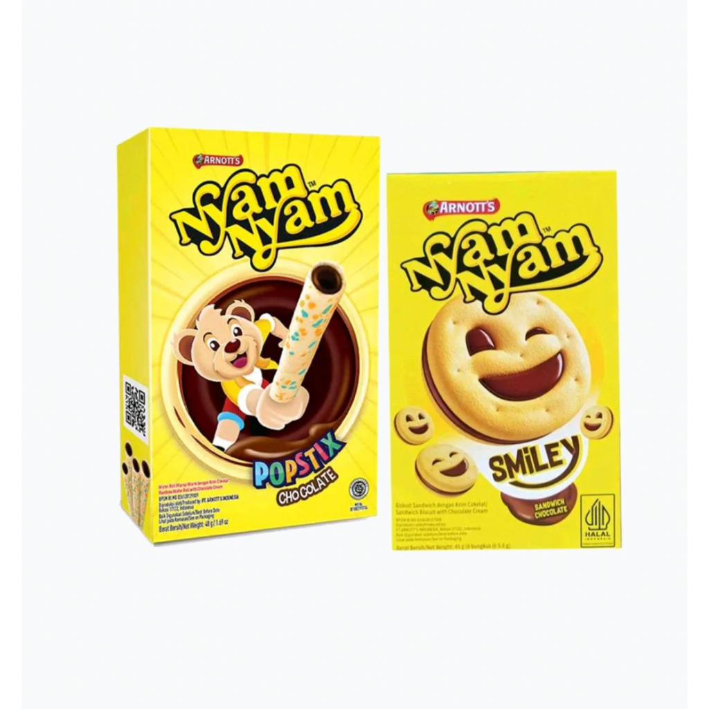 

Snack Nyam Nyam Box 48gr - Popstix Chocolate / Smiley Sandwich Choco